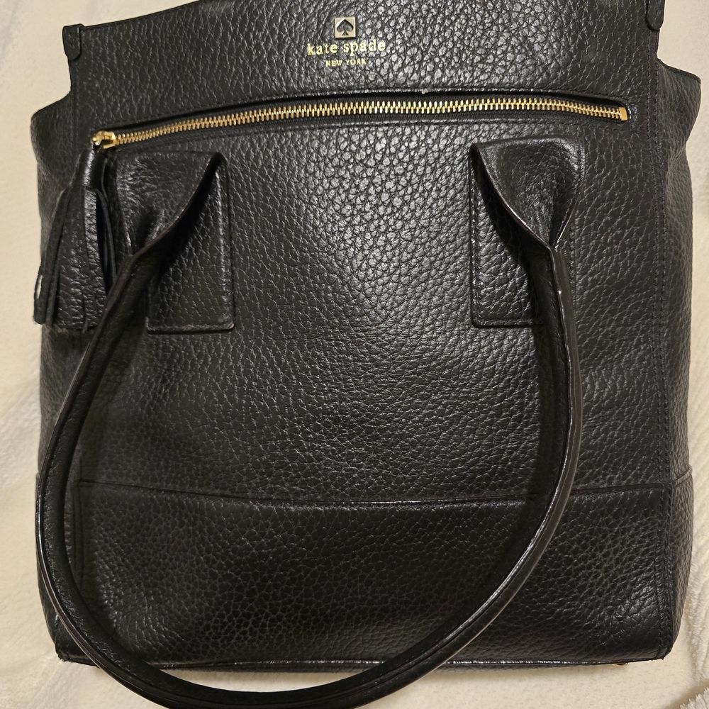 Kate Spade Black Leather Shoulder Bag with Gold Accents